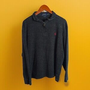 Polo Ralph Lauren Pullover Sweater Quarter 1/4 Zip Charcoal Gray Logo Sz XL